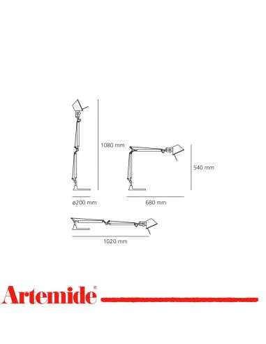 Artemide Tolomeo Mini Alluminio Lampada Da Tavolo Completa Di Base 20Cm