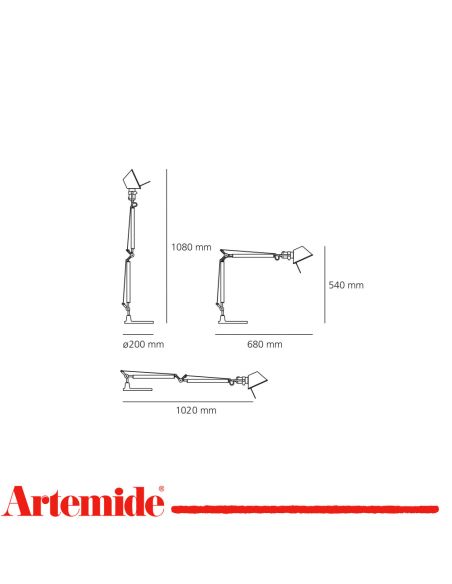 Artemide Tolomeo Mini Alluminio Lampada Da Tavolo Completa Di Base 20Cm