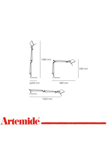 Artemide Tolomeo Mini Bianca Completa Di Base Tavolo 20Cm