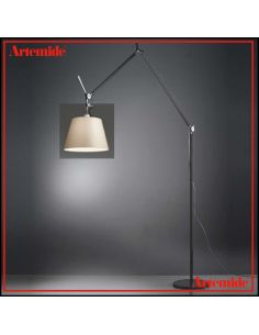Tolomeo Mega Floor Nera Con Dimmer Diffusore Pergamena 360 Artemide