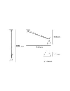 Artemide Tolomeo Decentrata Sospensione Alluminio Con Diffusore Raso 240 2