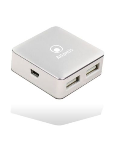 Hub Atlantis P014-Uh28 4 Porte Usb-2.0. Piccolo E Portatile Per Pc E Notebook. Cavo.Finitura Bianca Con Cover Alluminio