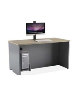 Tavoli Multimediali Porta Monitor E Tastiera A Scomparsa Totale, Colore Grigio Argento, Porta Cpu 120X60x72
