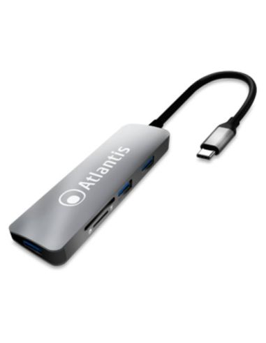 Adattatore Atlantis A04-Tc_CrHb Da Usb Type_C Ad Hub Usb-3.0 (3 Porte)  Lettore Card Reader 8 In 1