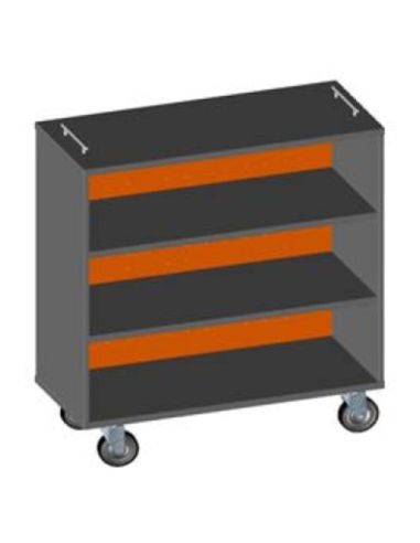 Libreria 4 Ruote, 4 Vani, Struttura:Argento,Bianco Pannello:Verde,Lime,Azzurro,Arancio,Giallo,Bianco Dim.98X42,5X112