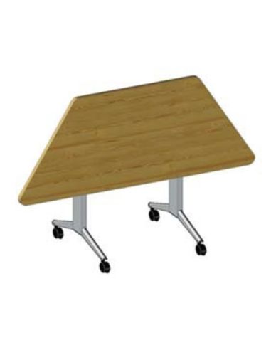 Tavolo Ribaltabile  Aggregabile Trapezio 4 Ruote Con Freno, Melaminico Antigraffio Sagomato- Bsx0524f Dim.140X61x72