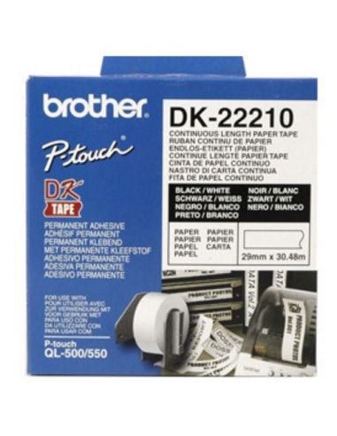Nastro Brother Dk-22210 Adesivo Nero/Bianco 29Mm X 30.48M X Ql-500 Ql-550  Ql-560Vp Ql-570 Ql-700 Ql-710W Ql-800 Ql-810W