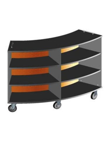 Libreria Curva 5 Ruote, 4 Vani, Struttura:Argento,Bianco Pannello:Verde,Lime,Azzurro,Arancio,Giallo,Bianco Dim.152X42,5/57X112