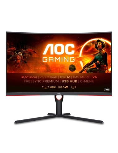 Monitor Aoc Led 31.5 Wide Curved Cq32g3su/Bk Va 2560X1440 4Ms 250Cd/Mq 3.000:1(80.000.000:1) 2X5w Mm 2Hdmi Dp Vesa 165Hz Gaming