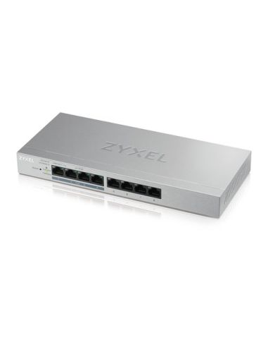 Switch Zyxel Gs1200-8Hp Unmanaged Plus 8P Gigabit(4P Poe Fino A 60W)Easy Management Xvlan,Qos Design Senza Ventole Desktop