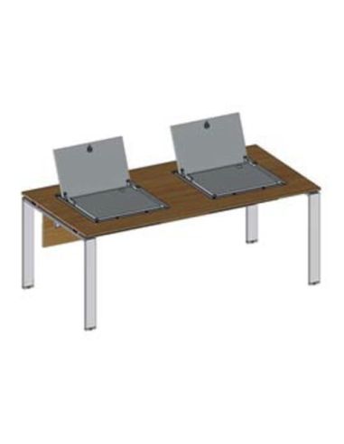 Tavolo Multimediale Porta Notebook Biposto, N. 2 Botole Blindate Con Chiave, Sistema Meccanico A Molla Per La Salita 180X80x72