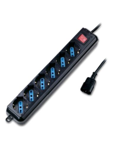 Multipresa Atlantis P011-Sl3006p-B 6 Posti Di Cui 4 Shuko  Interruttore Nera