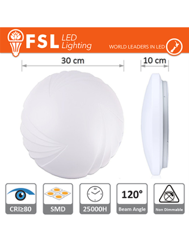 Fsl Plafoc Ip20 18W 6500K 1300Lm Ø300x100mm