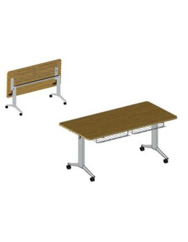Tavolo Ribaltabile  Aggregabile Rettangolare, Cestello,Ganci, 4 Ruote Con Freno, Melaminico Antigraffio - Bsx0514f Dim.140X70x72