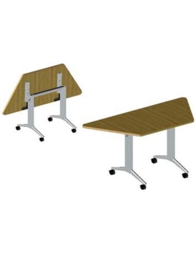 Tavolo Ribaltabile  Aggregabile Trapezio Cestello,Ganci, 4 Ruote Con Freno, Melaminico Antigraffio - Bsx0517f Dim.140X61x72