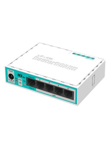 Router Mikrotik Hex Lite With 850Mhz Cpu, 64Mb Ram, 5 Lan Ports, Routeros L4, Plastic Case, Psu