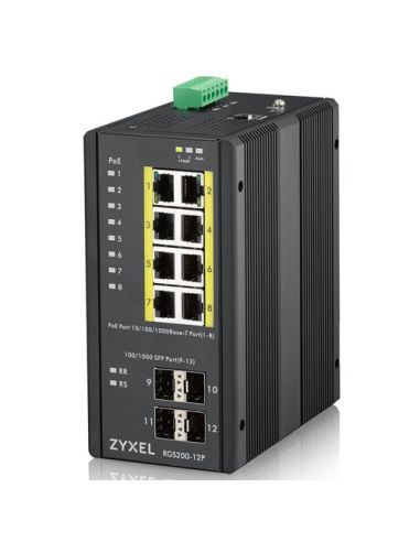 Switch Zyxel Industriale 12P Lan Gigabit Zyxel Rgs200-12P-Zz0101f Managed (8P Poe, Erog. Fino 240W  4 Sfp) Ip30