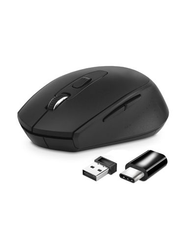 Mouse Atlantis P009-M7030-G Wireless Usb-C Ottico 4 Tasti 800/1200/1600 Dpi 2X Mini Ricevitore Nano Size UsbUsb-C Nero