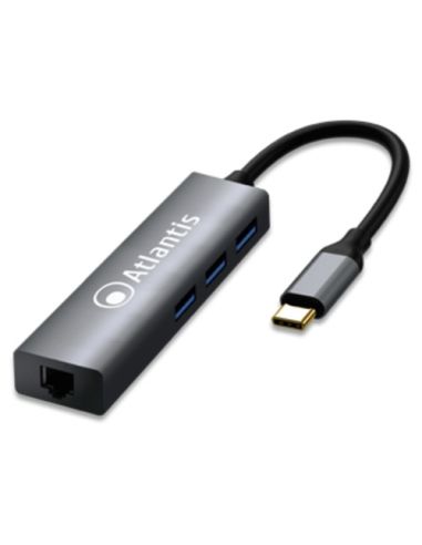 Adattatore Atlantis A04-Tc_LanHb Da Usb Type_C A Lan  Usb-3.0 A 3 Porte
