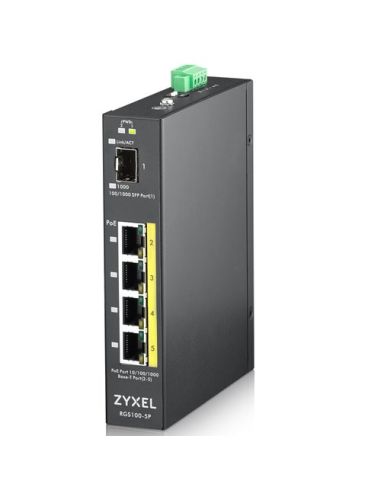 Switch Zyxel Industriale 5P Lan Gigabit Poe Zyxel Rgs100-5P-Zz0101f Unmanaged - (4P Poe, Erog. Fino 120W  1P Sfp) Ip30
