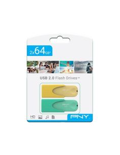 Flash Drive Pny Usb 2.0 64Gb  Attache 4 -  (Pacco Da 2 Pen Drive) Green, Yellow Fd64gatt4colgyx2-Ef